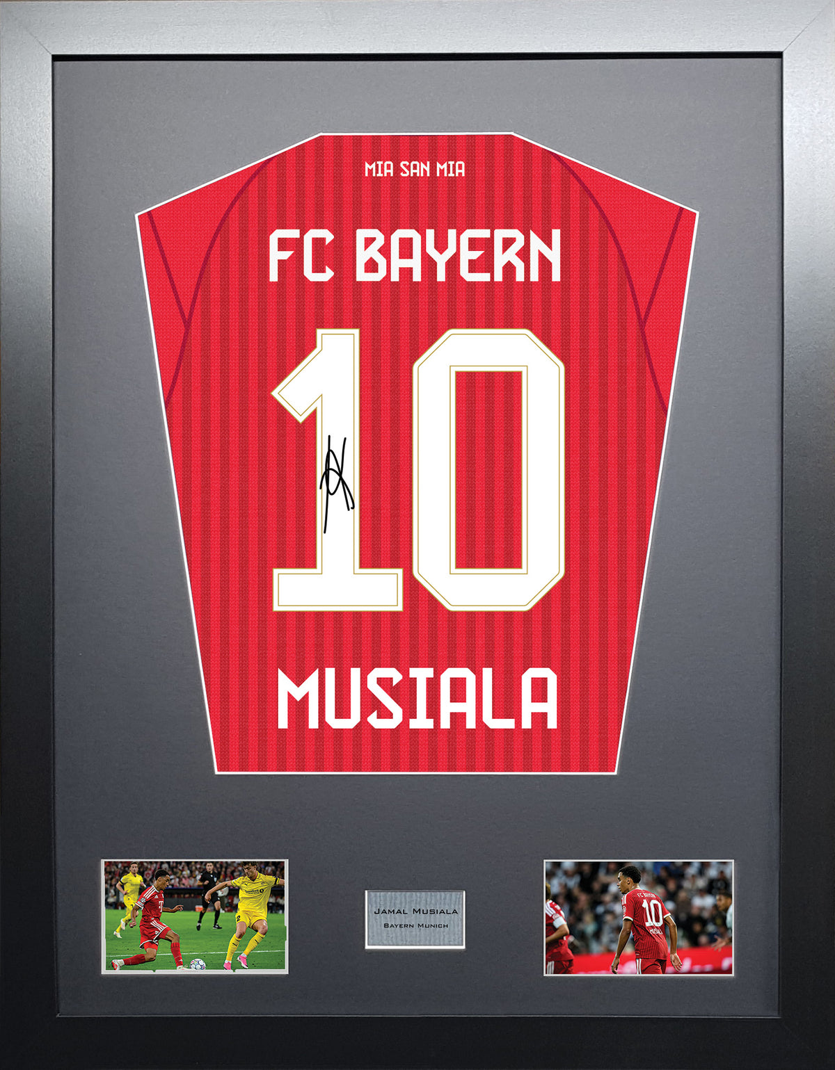 Jamal Musiala Standard framed football shirt display with machine-applied signature
