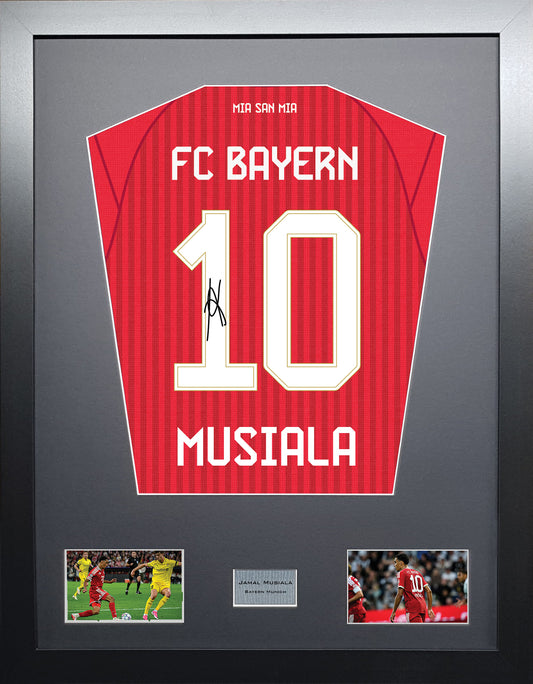 Jamal Musiala Standard framed football shirt display with machine-applied signature