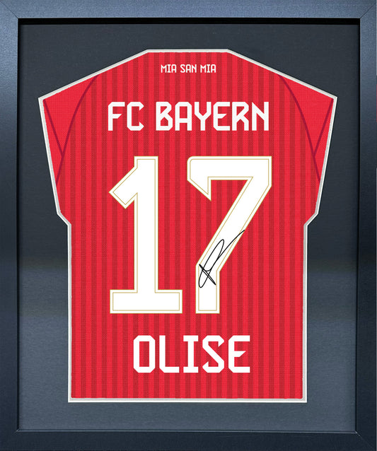 Michael Olise compact Gift 450 framed football display with black/silver mount and machine-applied pen signature