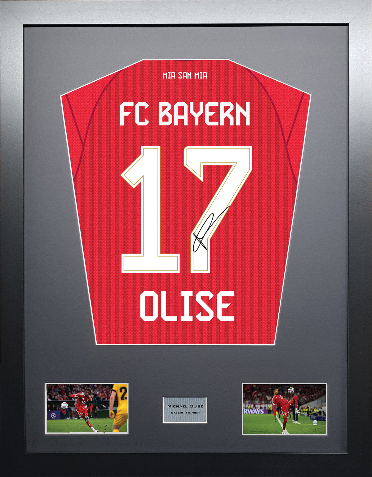 Michael Olise Standard framed football shirt display with machine-applied signature