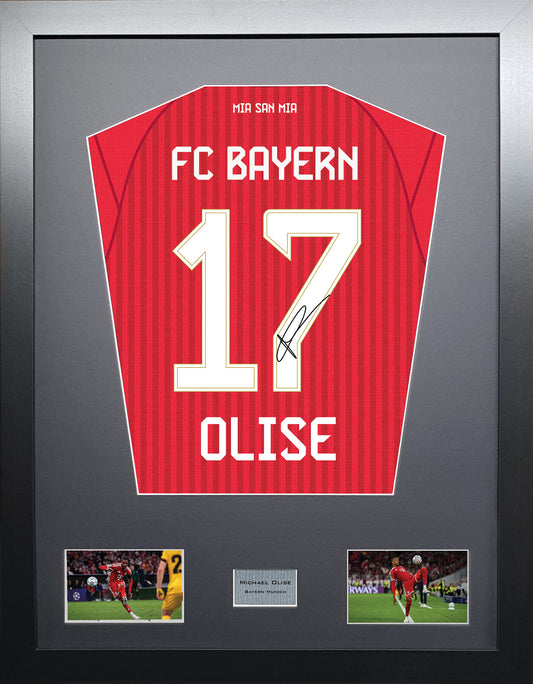 Michael Olise Standard framed football shirt display with machine-applied signature