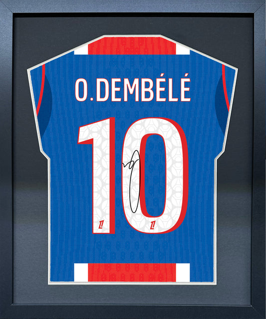 Ousmane Dembele compact Gift 450 framed football display with black/silver mount and machine-applied pen signature