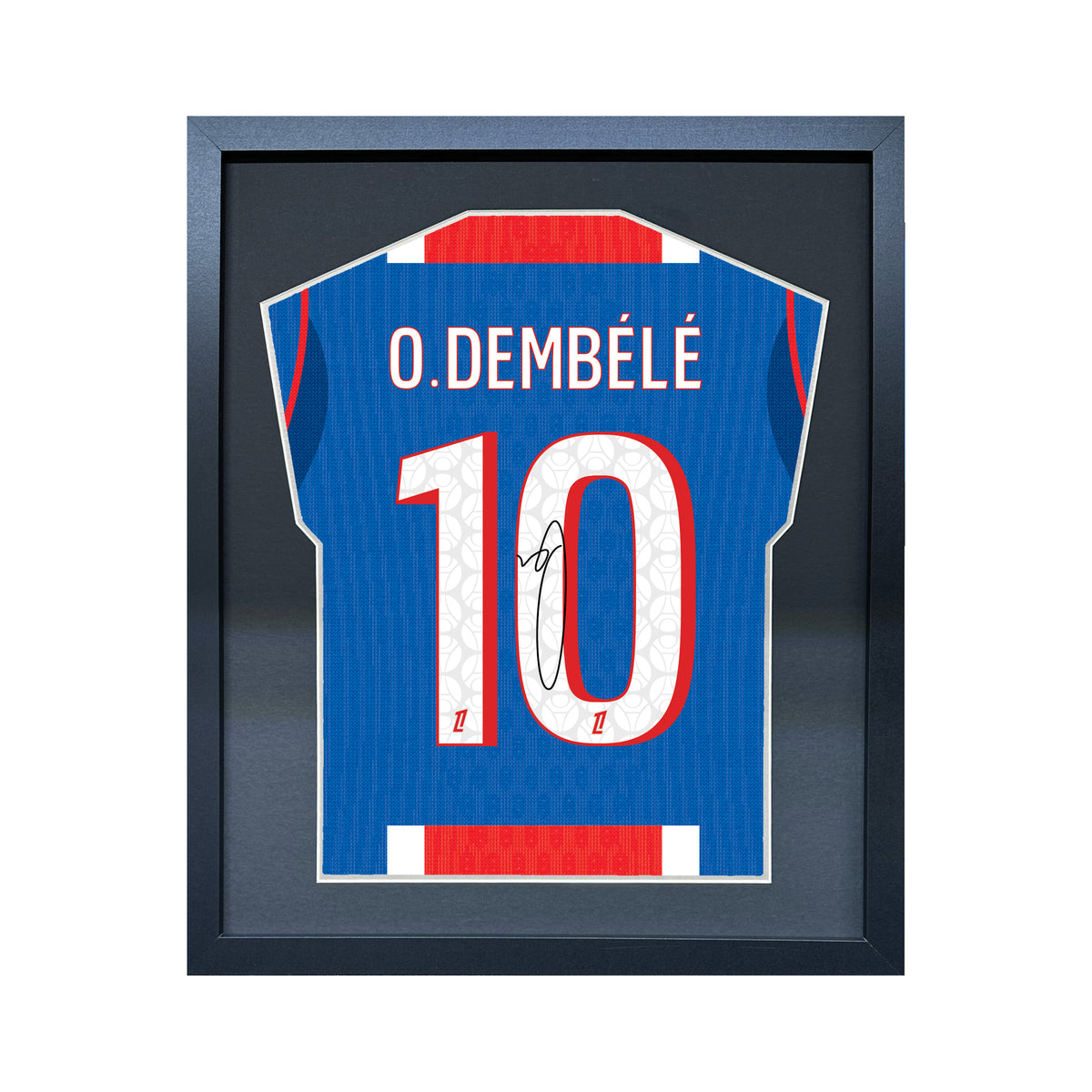 Ousmane Dembele compact Gift 450 framed football display with black/silver mount and machine-applied pen signature on white background