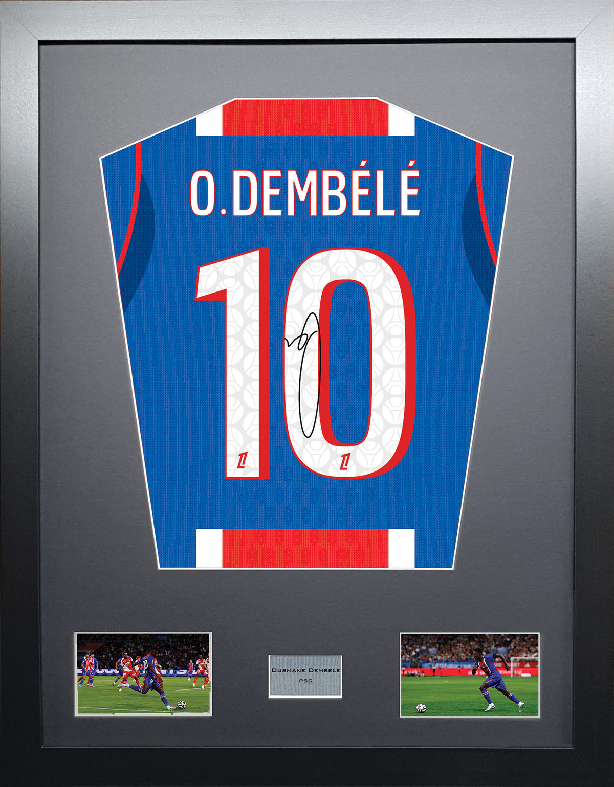 Ousmane Dembele Standard framed football shirt display with machine-applied signature