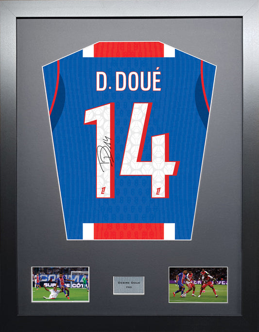Desire Doue Standard framed football shirt display with machine-applied signature