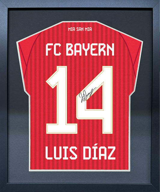 Luis Diaz compact Gift 450 framed football display with black/silver mount and machine-applied pen signature
