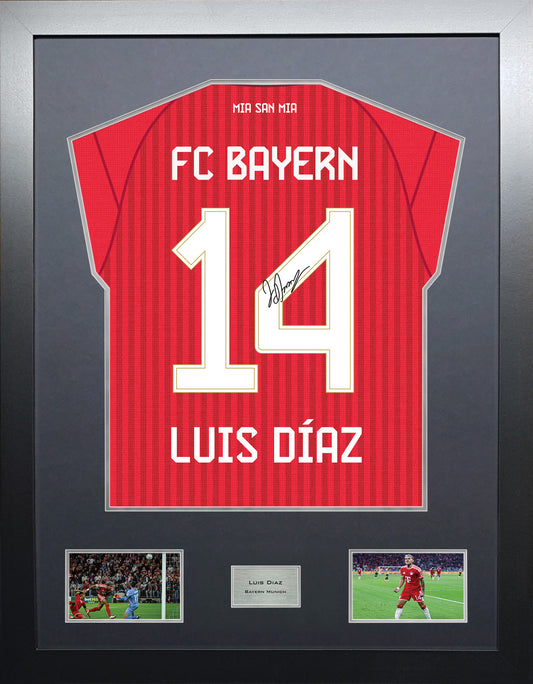 Luis Diaz Highline framed football shirt display with machine-applied signature and black/silver mount