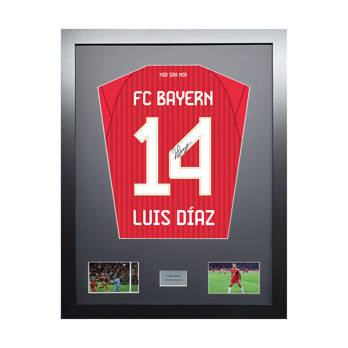 Luis Diaz Standard framed football shirt display with machine-applied signature on white background