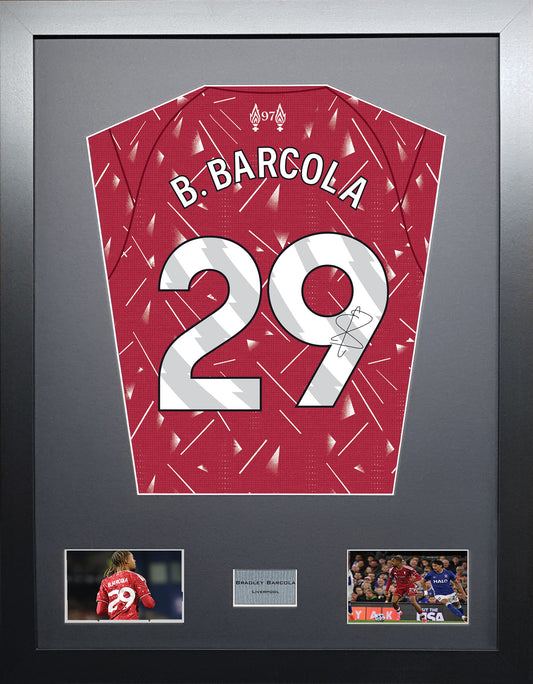 Bradley Barcola Standard framed football shirt display with machine-applied signature