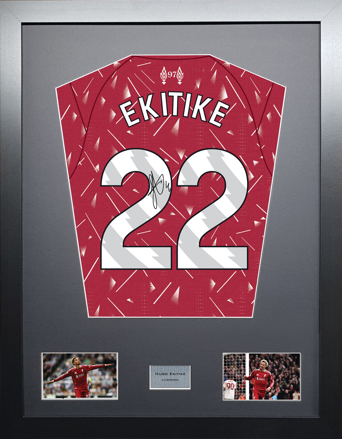 Hugo Ekitike Standard framed football shirt display with machine-applied signature