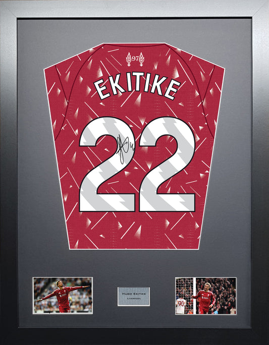 Hugo Ekitike Standard framed football shirt display with machine-applied signature