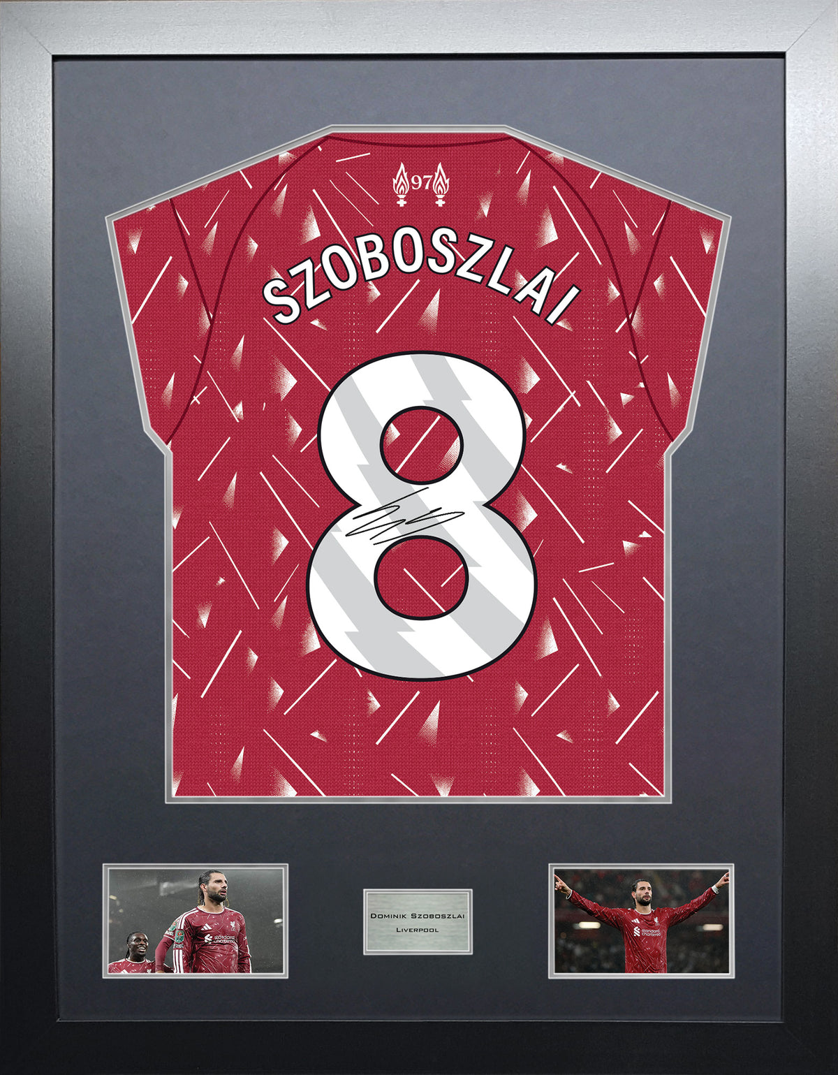 Dominik Szoboszlai Highline framed football shirt display with machine-applied signature and black/silver mount