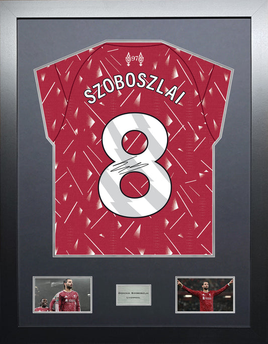 Dominik Szoboszlai Highline framed football shirt display with machine-applied signature and black/silver mount