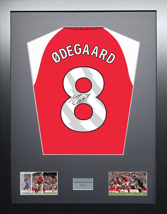 Martin Odegaard Standard framed football shirt display with machine-applied signature