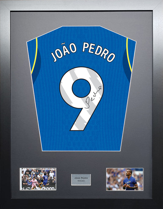 Joao Pedro Standard framed football shirt display with machine-applied signature