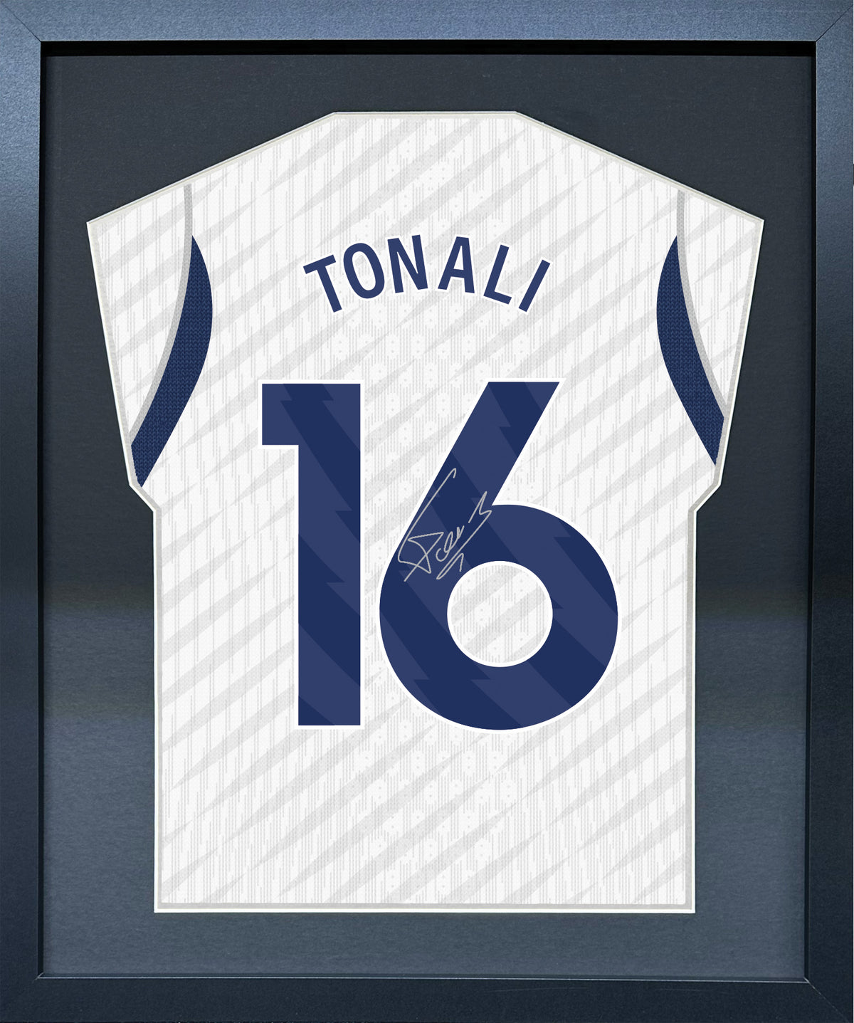 Sandro Tonali compact Gift 450 framed football display with black/silver mount and machine-applied pen signature