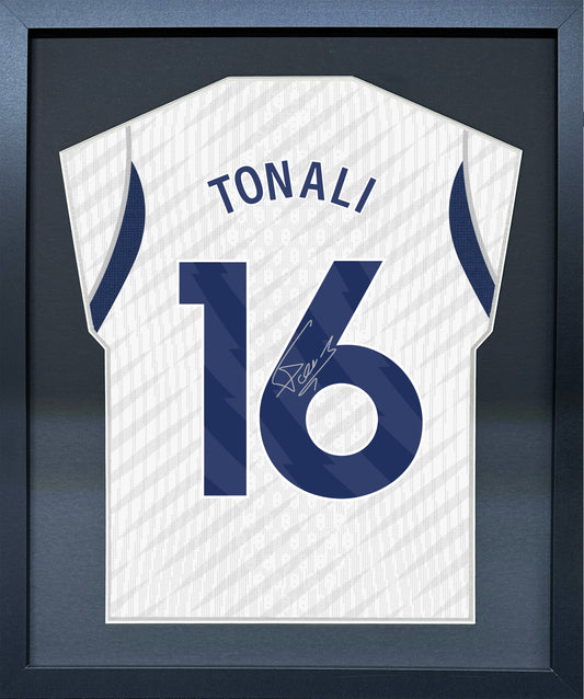Sandro Tonali compact Gift 450 framed football display with black/silver mount and machine-applied pen signature