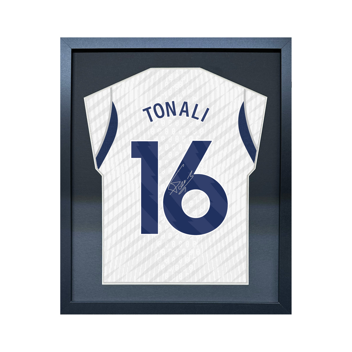Sandro Tonali compact Gift 450 framed football display with black/silver mount and machine-applied pen signature on white background