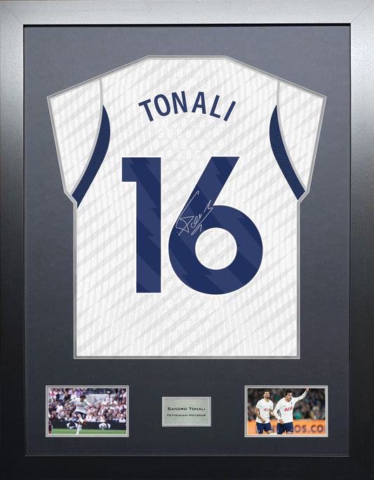 Sandro Tonali Highline framed football shirt display with machine-applied signature and black/silver mount
