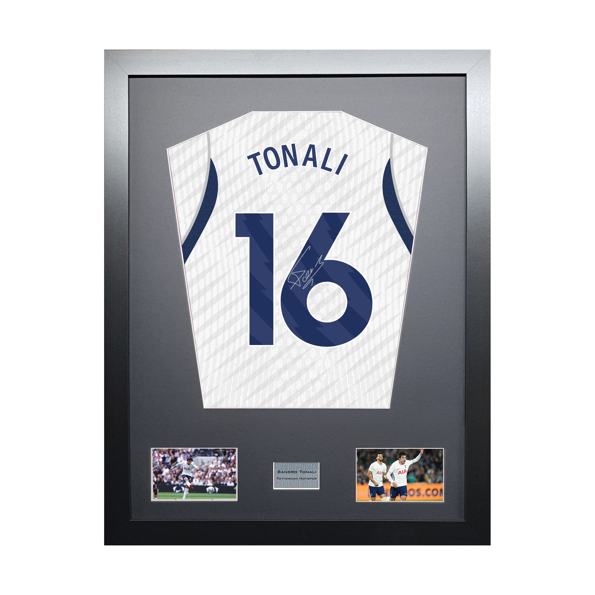 Sandro Tonali Standard framed football shirt display with machine-applied signature on white background