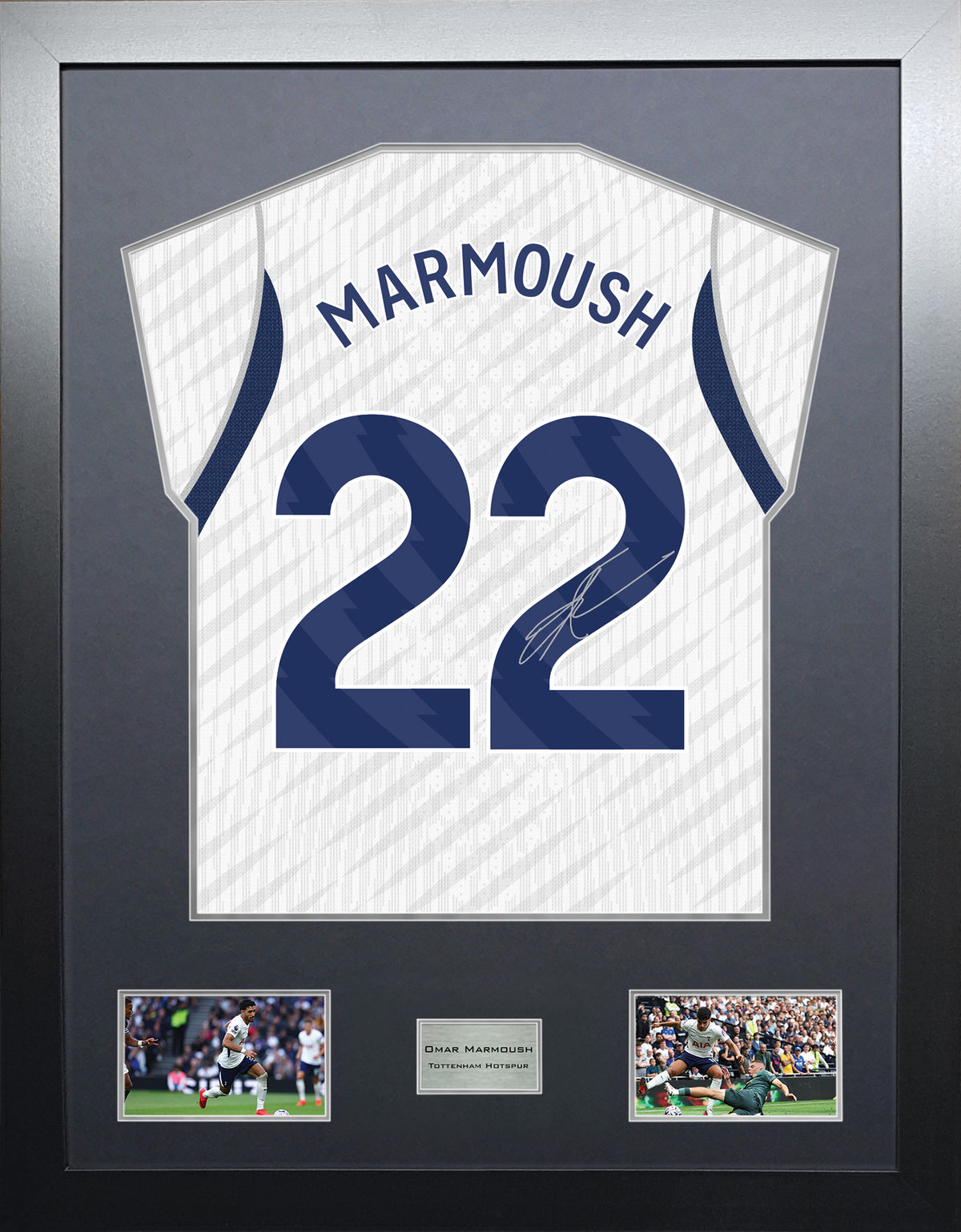 Omar Marmoush Highline framed football shirt display with machine-applied signature and black/silver mount