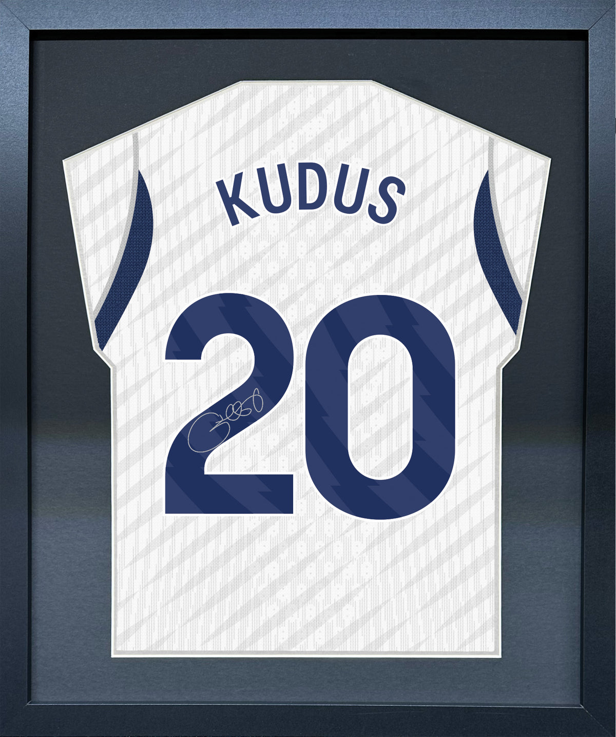 Mohammed Kudus compact Gift 450 framed football display with black/silver mount and machine-applied pen signature