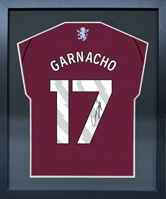 Alejandro Garnacho compact Gift 450 framed football display with black/silver mount and machine-applied pen signature