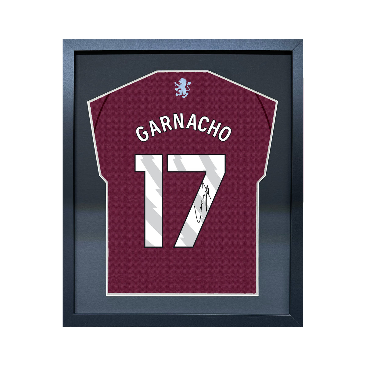 Alejandro Garnacho compact Gift 450 framed football display with black/silver mount and machine-applied pen signature on white background