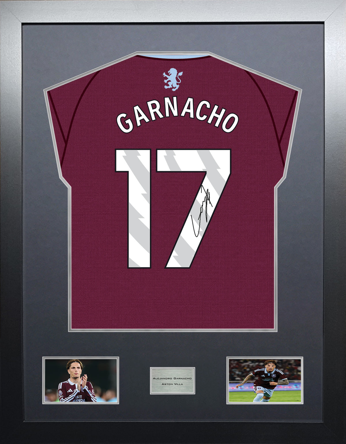 Alejandro Garnacho Highline framed football shirt display with machine-applied signature and black/silver mount