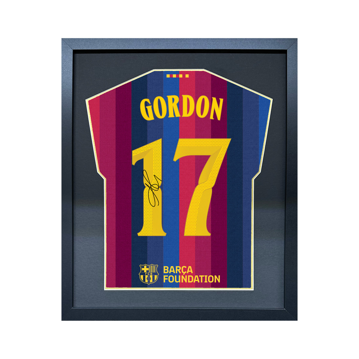 Anthony Gordon compact Gift 450 framed football display with black/gold mount and machine-applied pen signature on white background