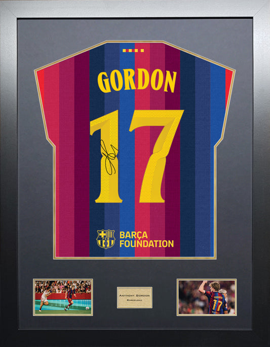 Anthony Gordon Highline framed football shirt display with machine-applied signature and black/gold mount