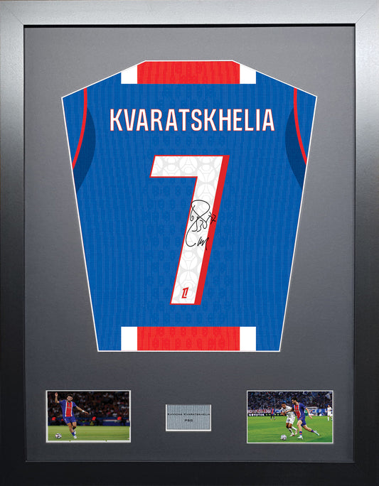 Khvicha Kvaratskhelia Standard framed football shirt display with machine-applied signature