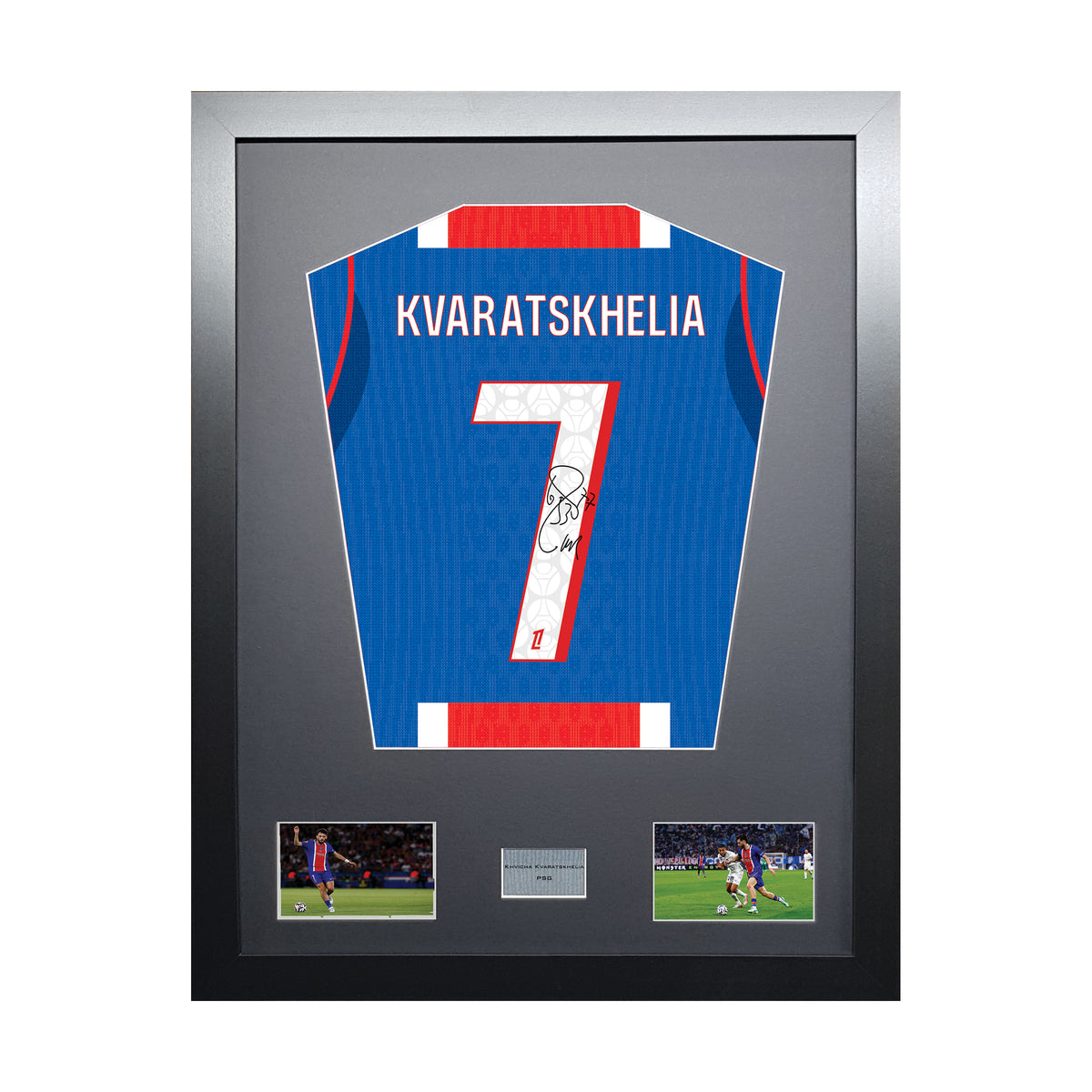 Khvicha Kvaratskhelia Standard framed football shirt display with machine-applied signature on white background