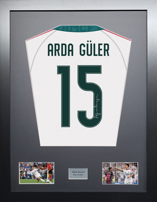 Arda Guler Standard framed football shirt display with machine-applied signature