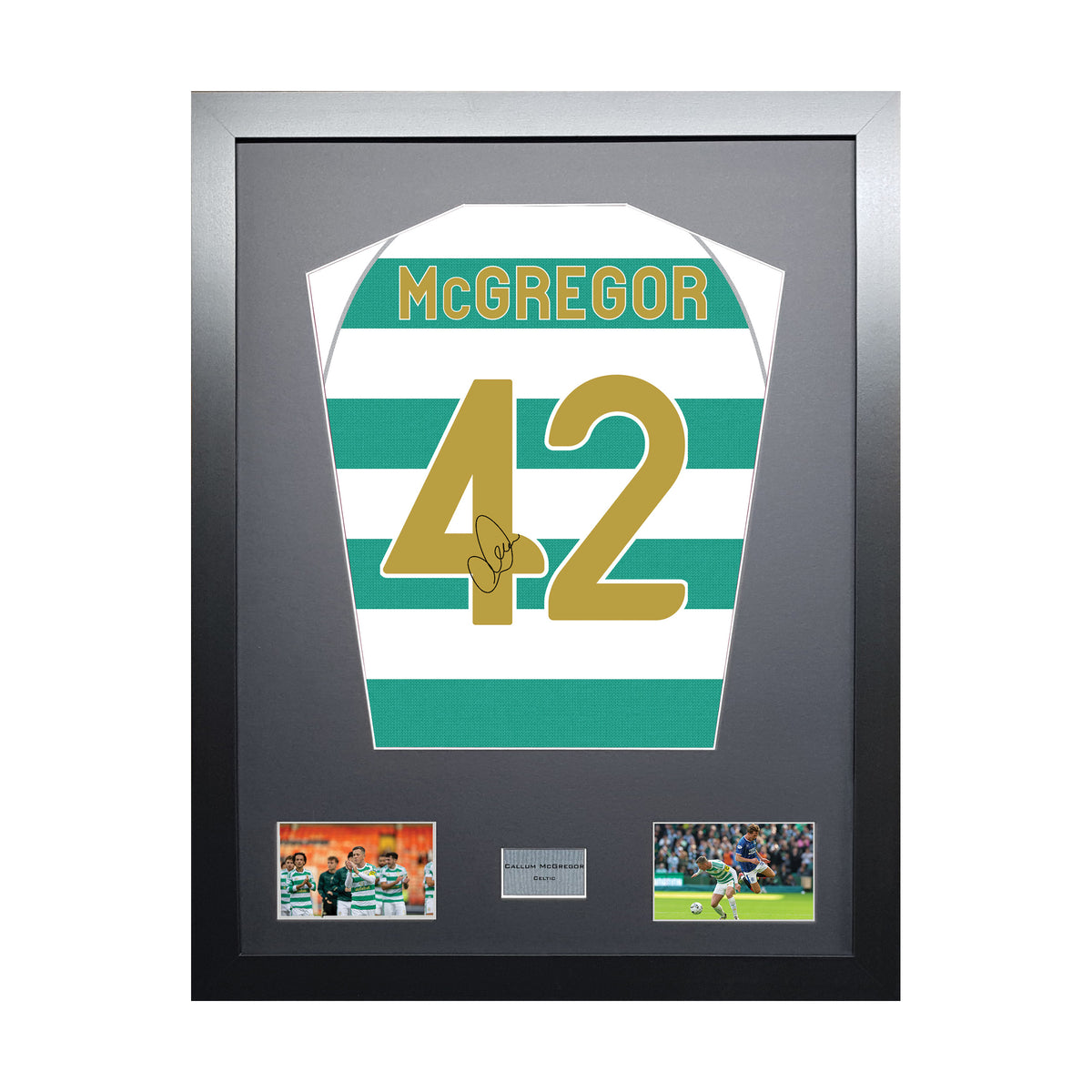 Callum McGregor Standard framed football shirt display with machine-applied signature on white background