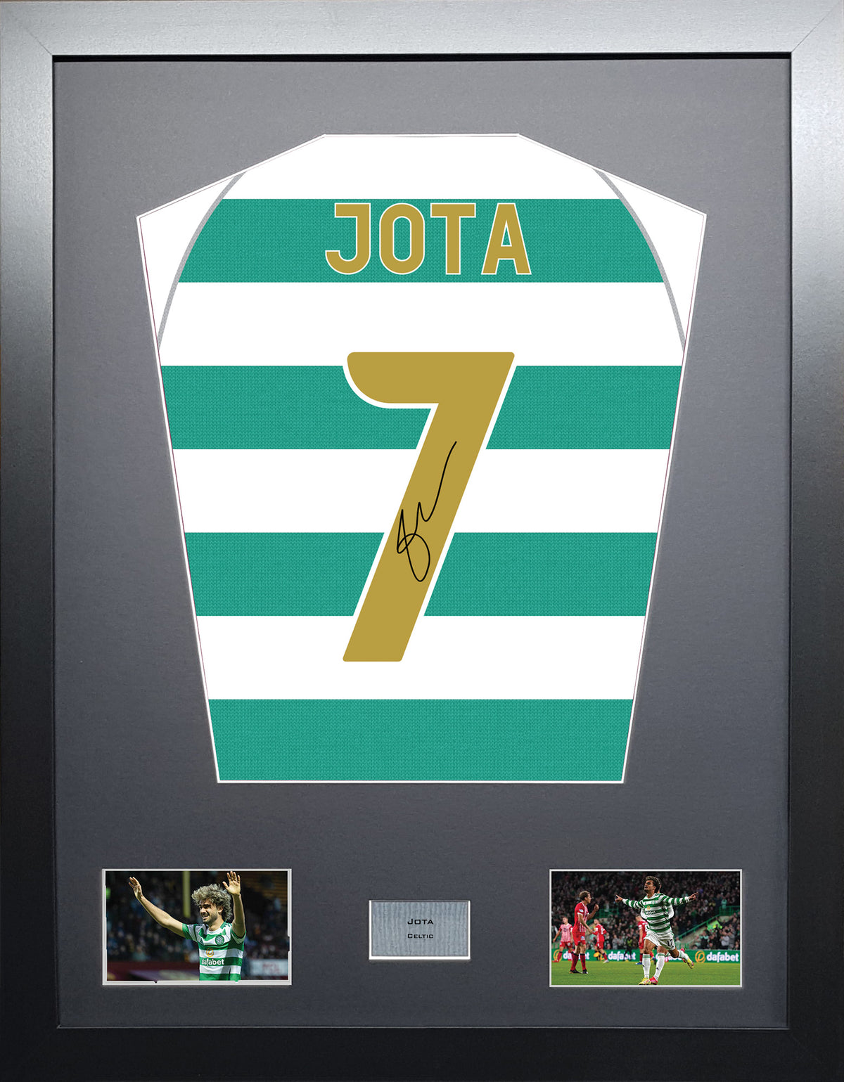 Jota Standard framed football shirt display with machine-applied signature