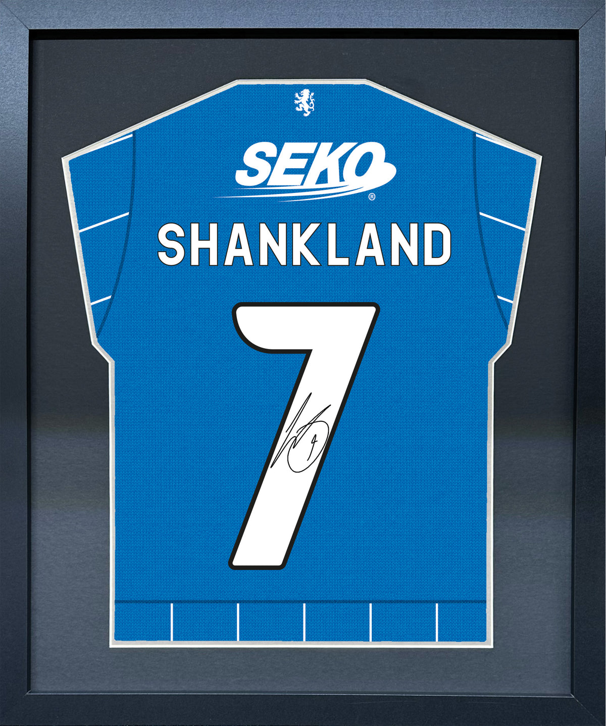 Lawrence Shankland compact Gift 450 framed football display with black/silver mount and machine-applied pen signature