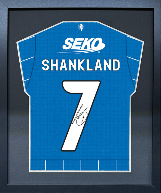 Lawrence Shankland compact Gift 450 framed football display with black/silver mount and machine-applied pen signature