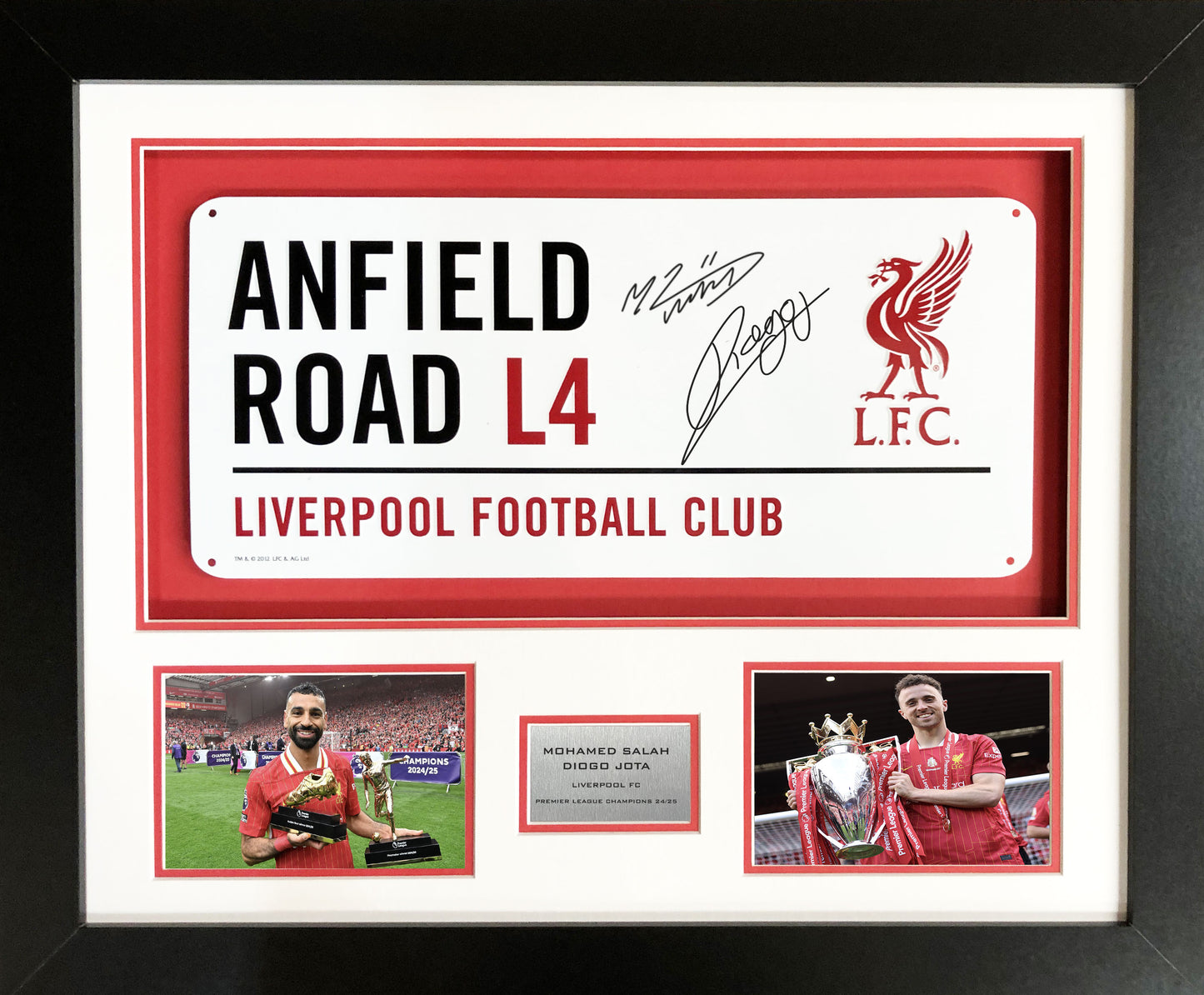 Diogo Jota and  Mo Salah Liverpool 2025 Champions signed street sign 3d display