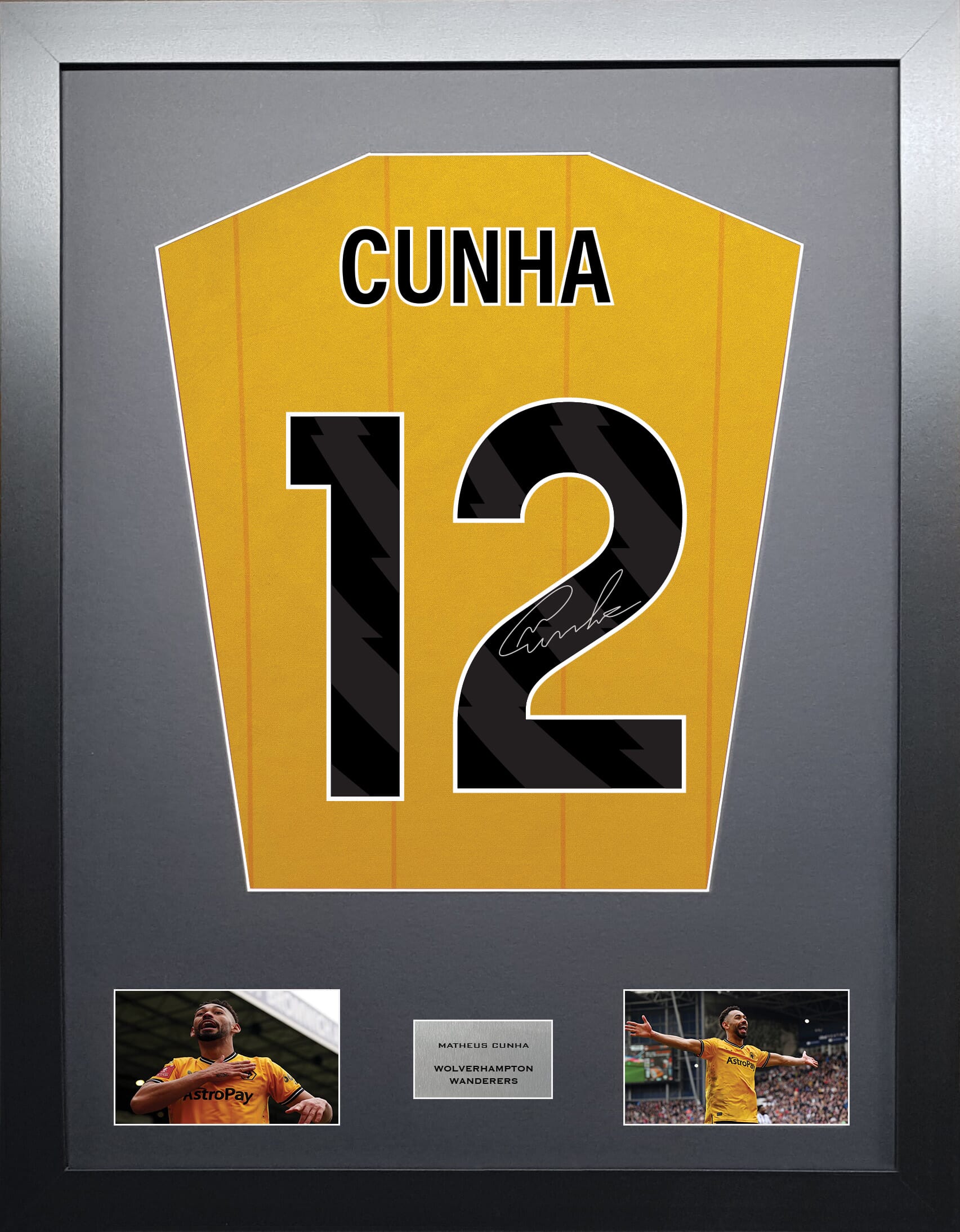 Matheus Cunha Wolverhampton Wanderers signed shirt display 2024 season