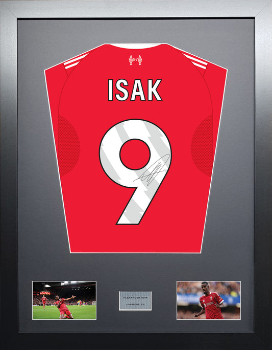 Alexander Isak Liverpool 25/26 season signed shirt display