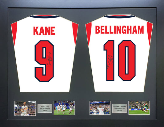 Harry Kane and Jude Bellingham England World Cup 26 signed shirt frame