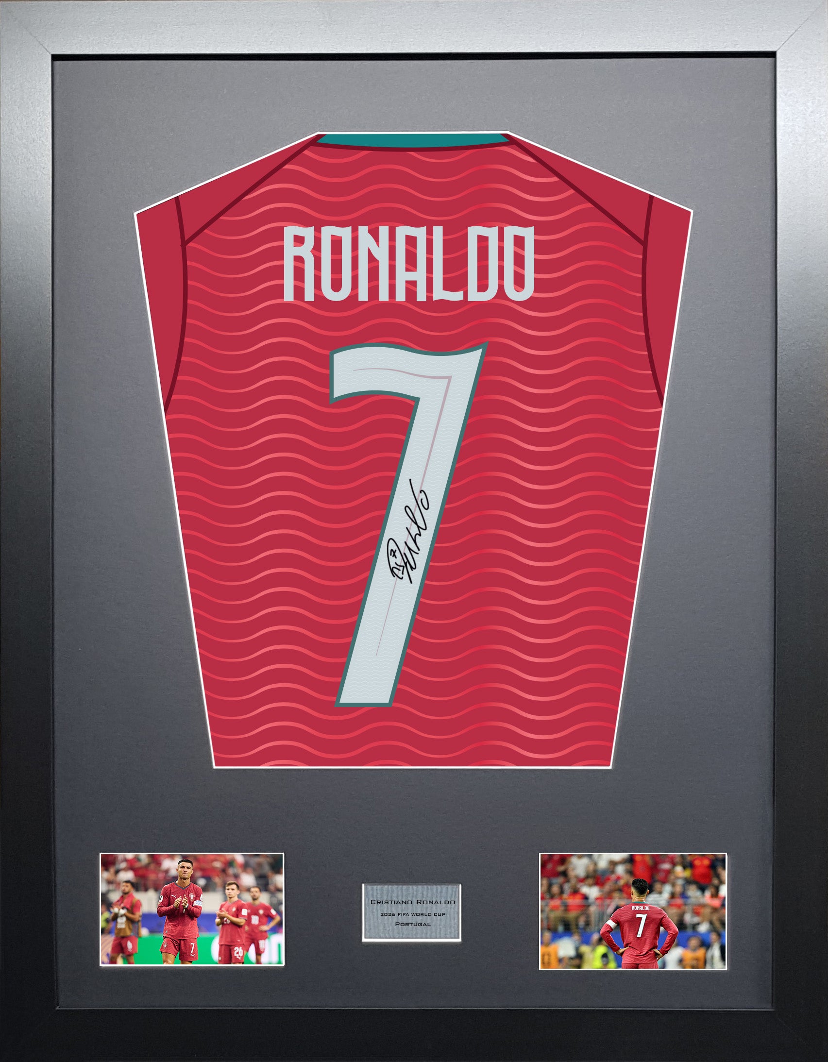Cristiano Ronaldo Portugal World Cup 26 signed shirt frame