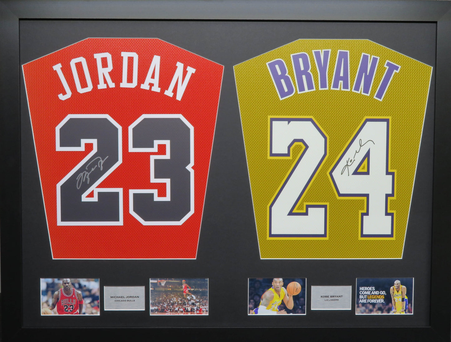 Jordan and Bryant Chicago Bulls and LA Lakers signed Jersey Display – The  Frame Lab