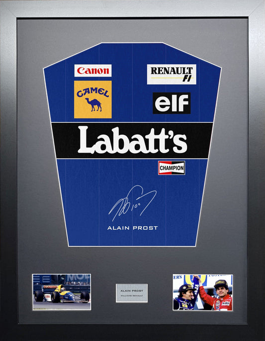 Alain Prost Williams Formula 1 signed Shirt Frame