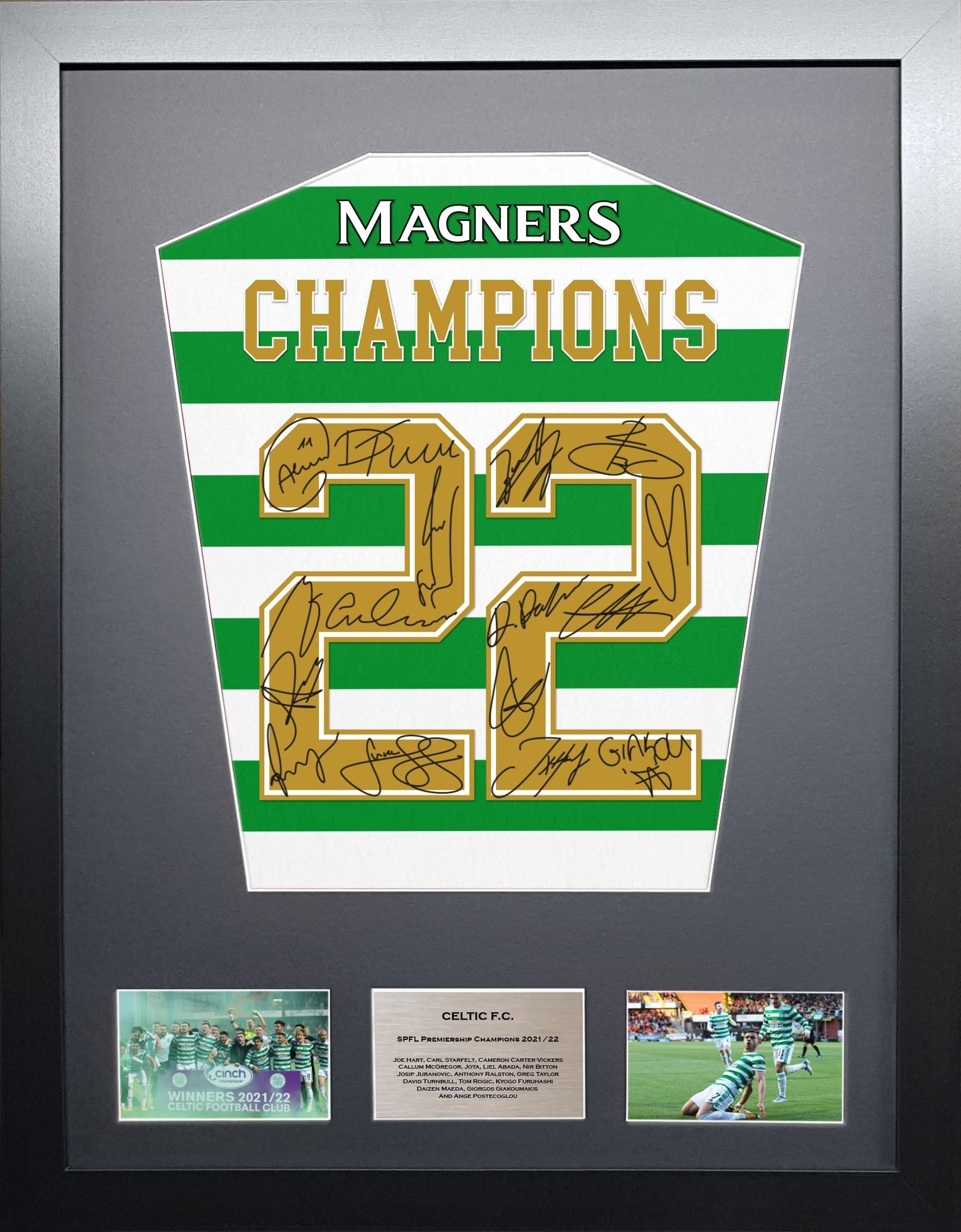 Celtic 2022 Champions Team signed shirt Frame