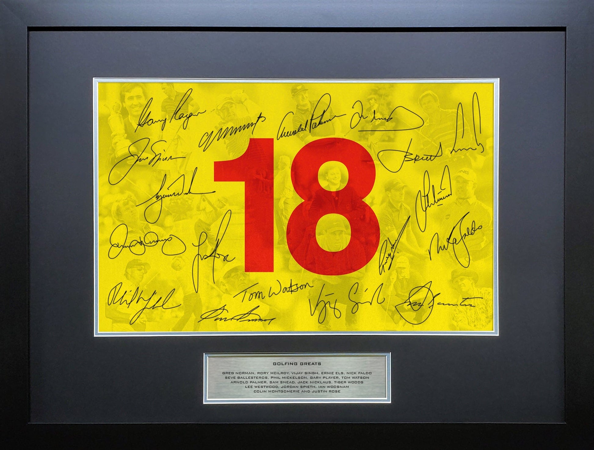 Golf Greats signed pin flag display 